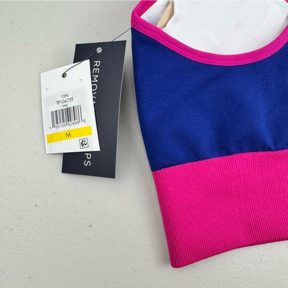 Tommy Hilfiger Sport Pink/Blue/White Sports Bra Racerback Size Medium Low Impact - Picture 4 of 6